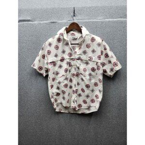 Vintage ILIO Pattern Button Up Short Sleeve Cotton Shirt Made In Turkey S